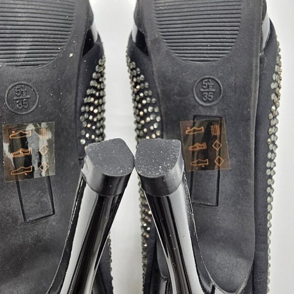 Le Chateau Women's Black Peep-Toe High Heels with rhinestones, Size 5.5, - Picture 5 of 10